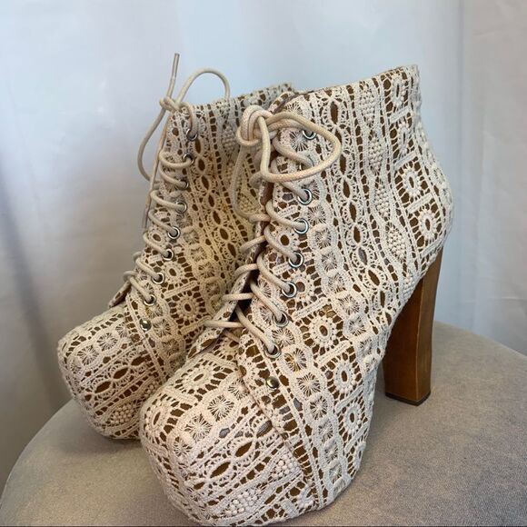 Jeffrey Campbell Lita Ivory Crochet Lace Up Platform Ankle Bootie Size 6🔥 - Picture 9 of 17